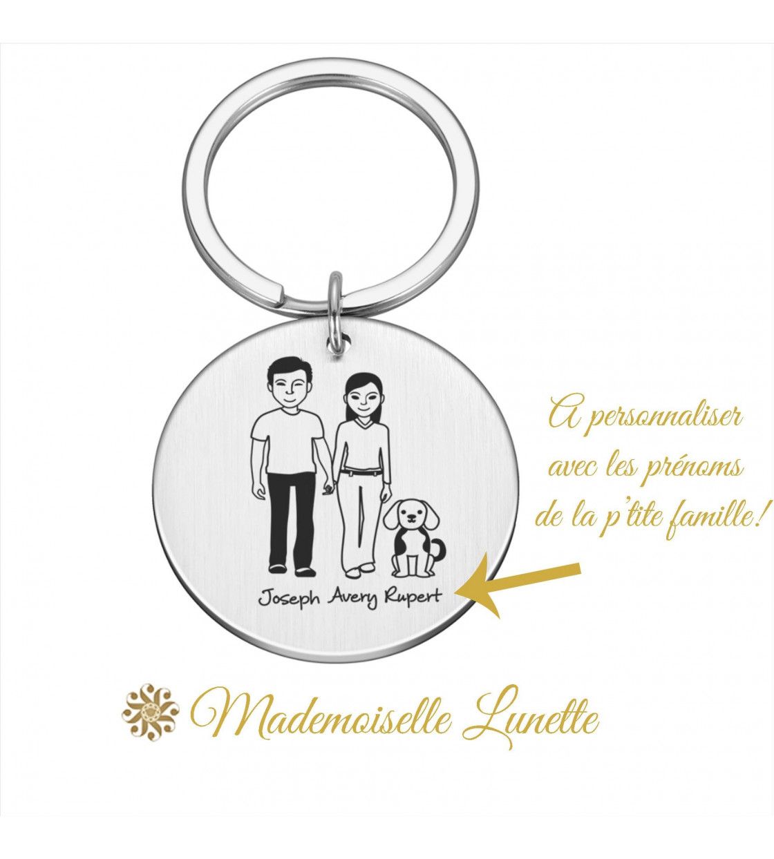 Porte clés famille personnalisable avec prénom du père, de la mère, du chien
