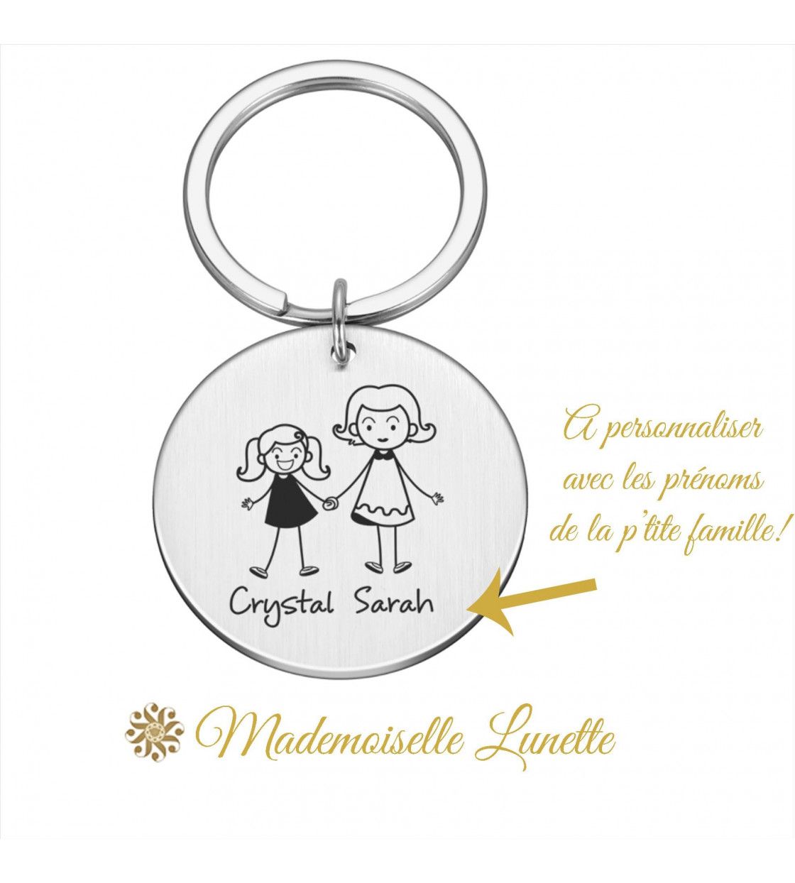 Porte clés famille personnalisable avec prénoms de la mère, de la fille